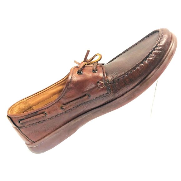 Johnson Murphy Sheepskin‎ Boat Loafer Shoes Men 13 Rawhide Lace Up Brazil Brown